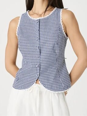 Gingham button up vest